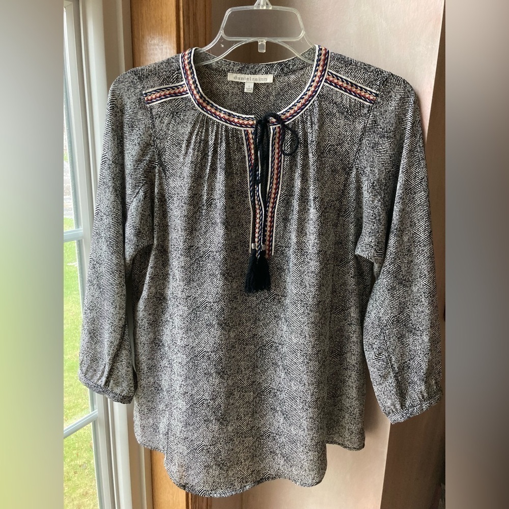 Daniel Rainn Blouse Black Multicolor Tie Small Office Casual